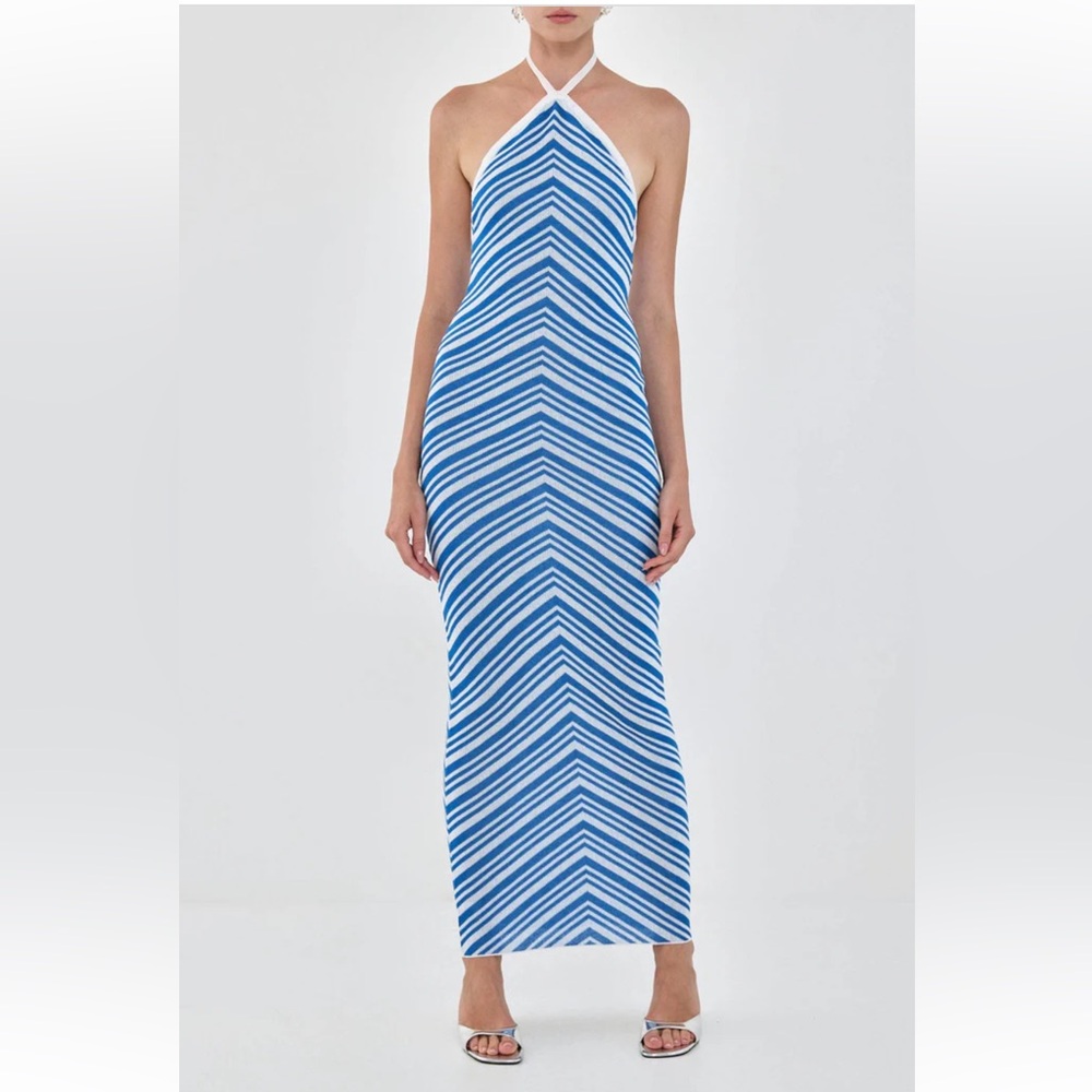 De Rococo pattern knit collar maxi dress